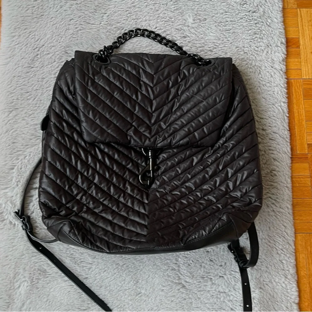 REBECCA MINKOFF Quilted‎ Chevron Backpack Black Chain Handle Designer Bag